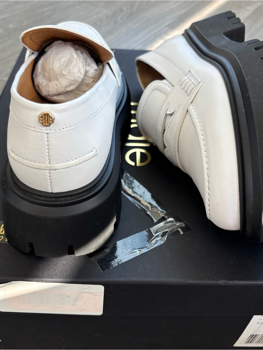 Maje White Leather Penny Loafers with Black Soles